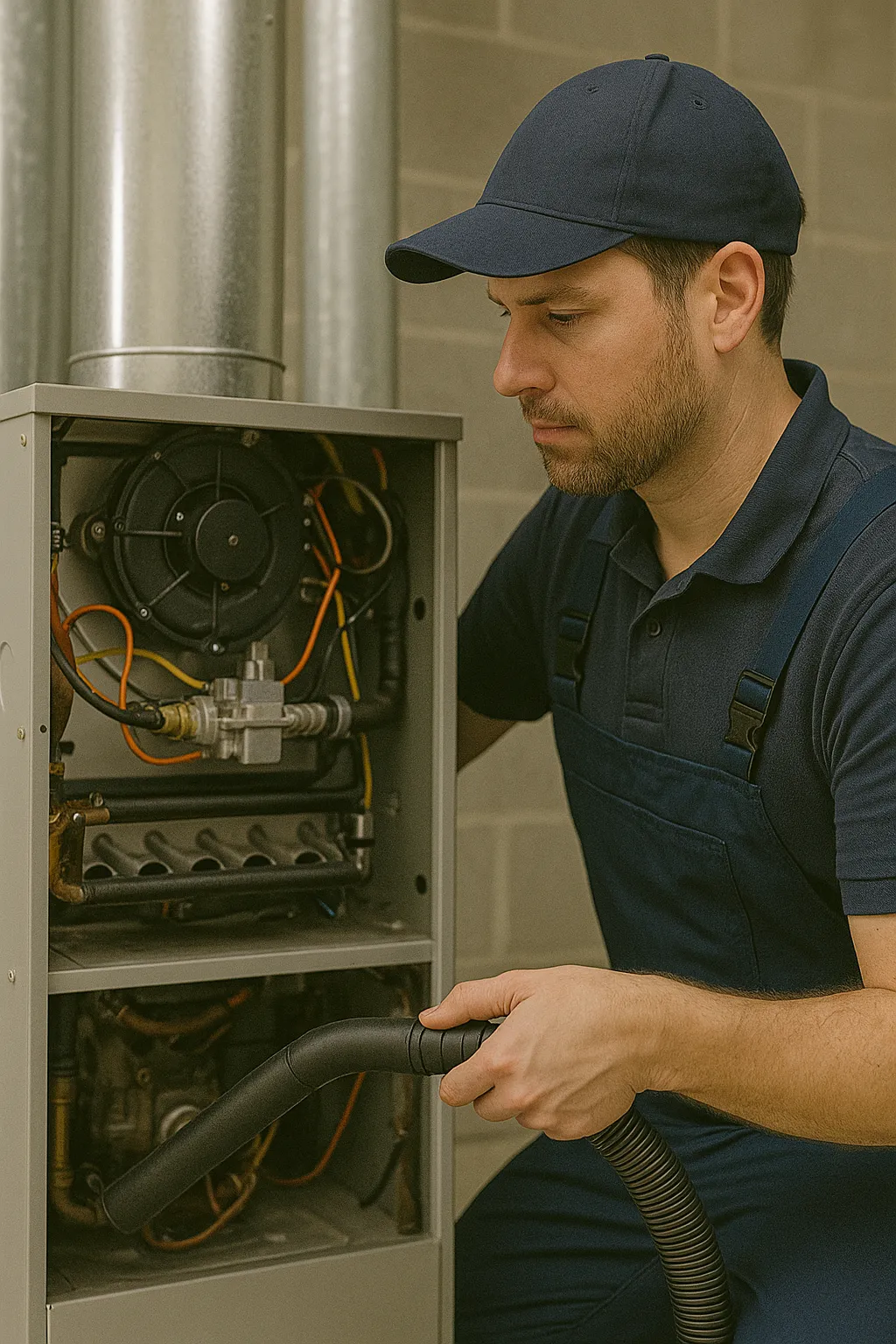 GFHA Tech assisting in residential furnace cleaning