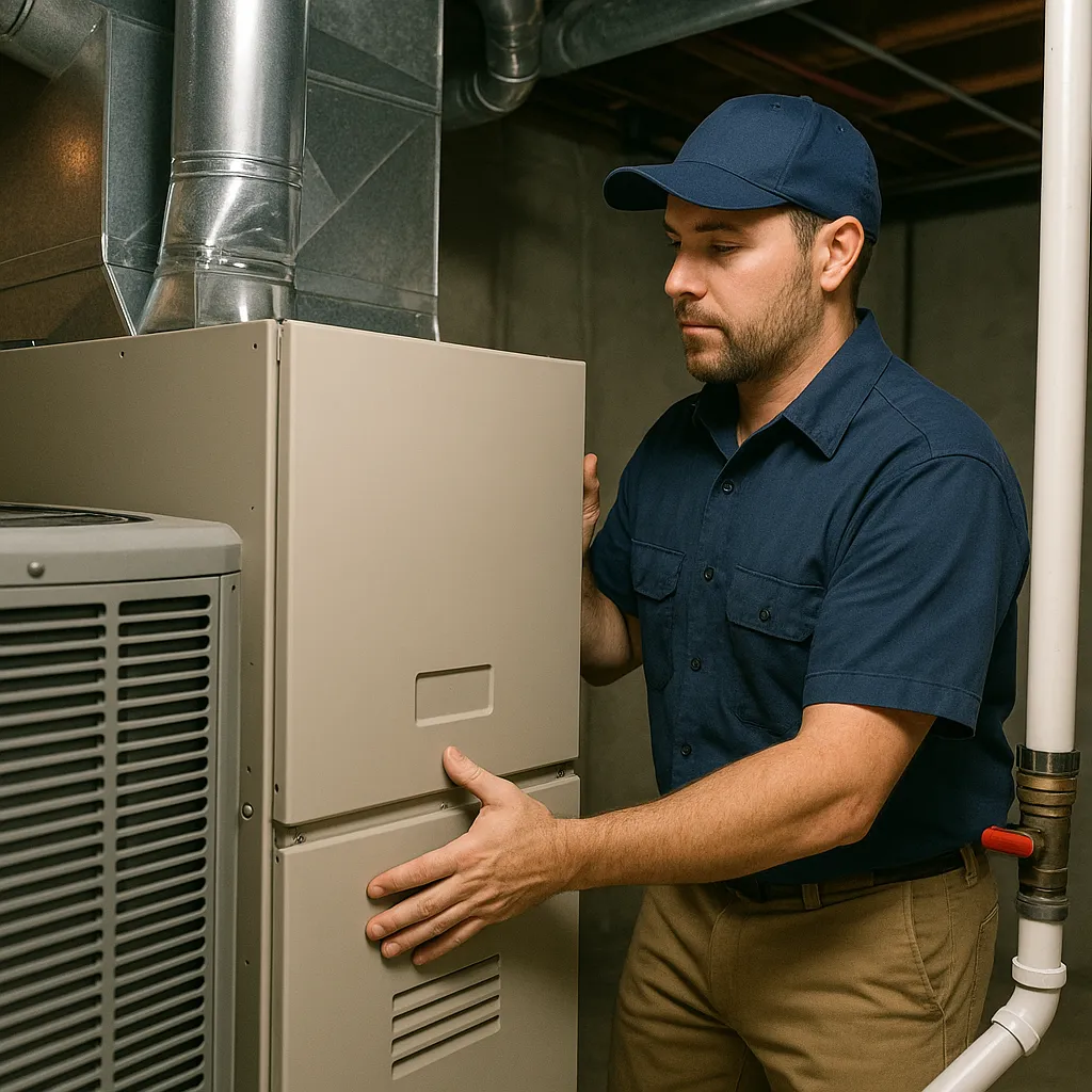 GFHA tech installing heating replacement unit in Denver home