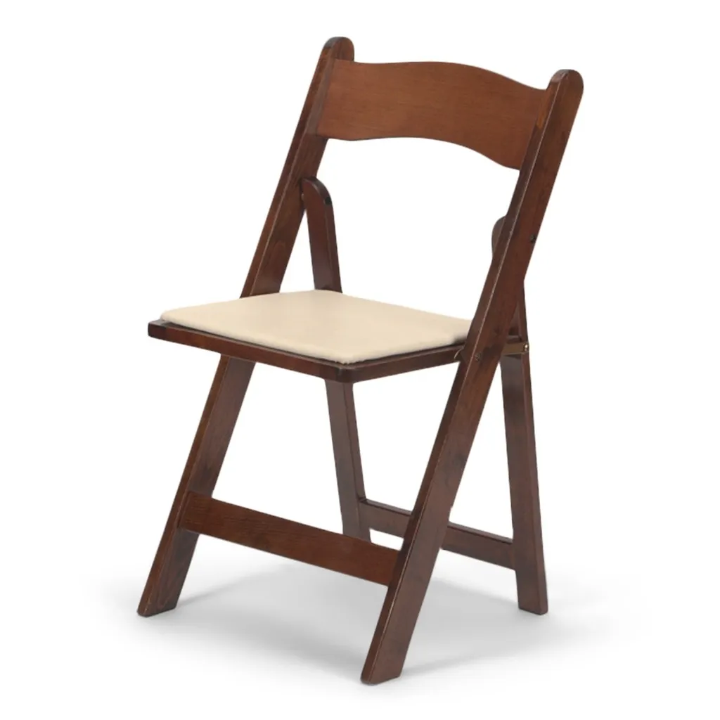 Fruitwood Folding Chair with Ivory Padded Seat