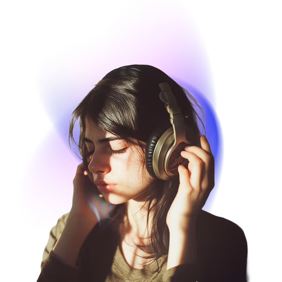 A girl listening intently, no background