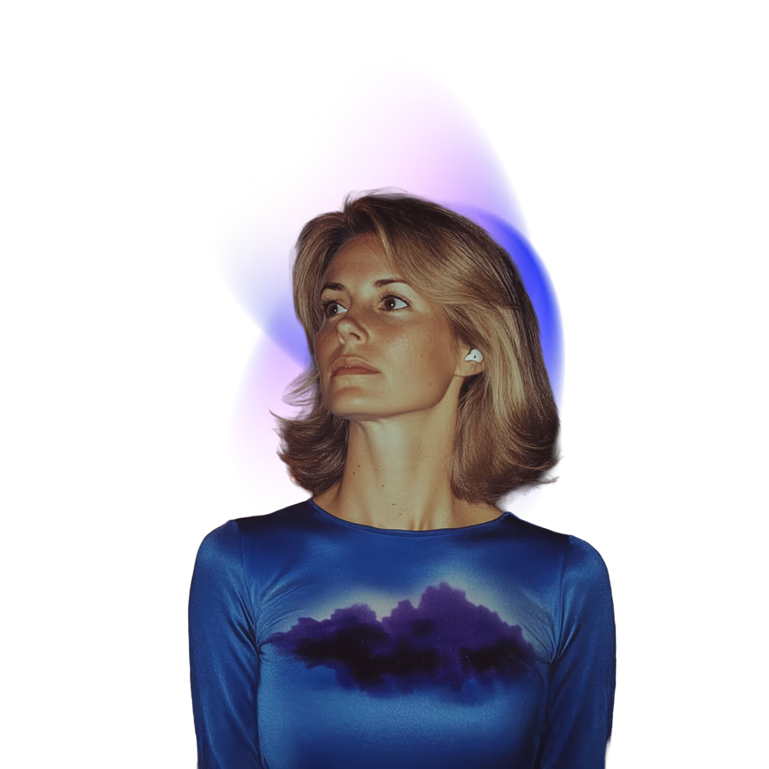 An enigmatic woman outdoors, no background