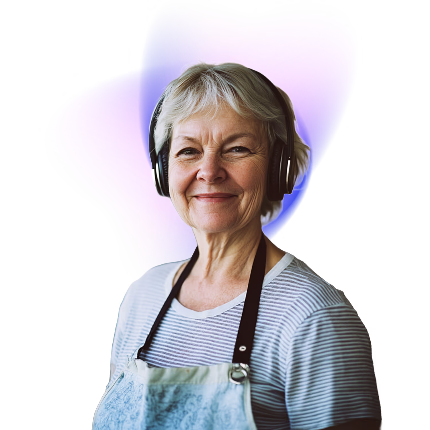 An older woman headphones, no background