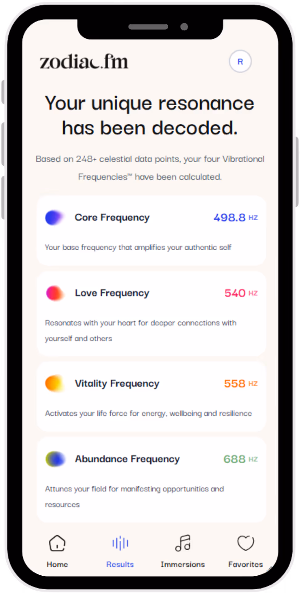 Zodiac Results Page Screenshot 