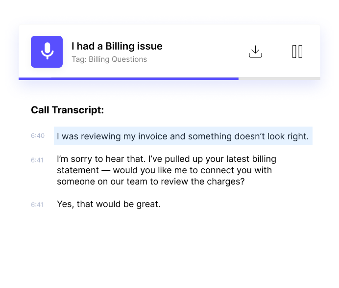 AI-powered call recording and transcription interface with real-time call transcript for dispute resolution and training with RapidTalk.