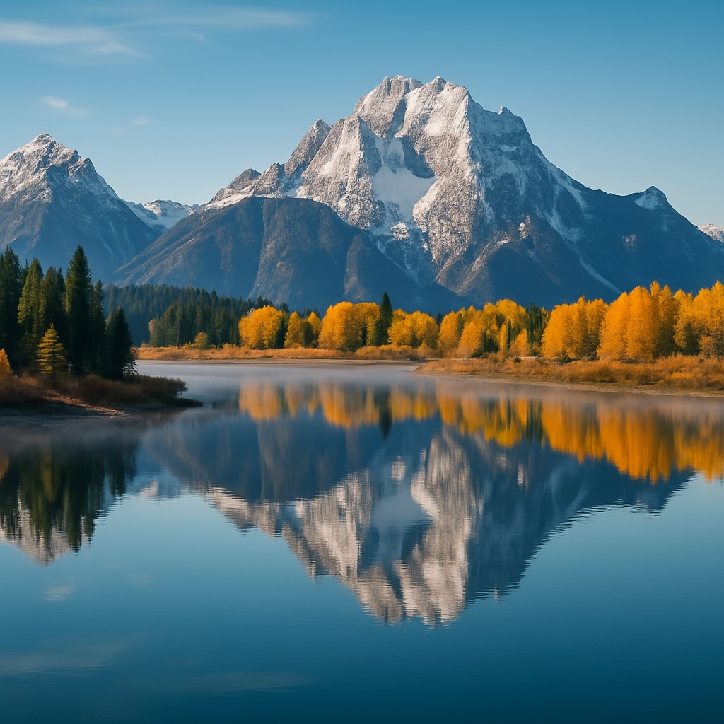 Photorealistic panoramic view of the Rocky Mountain region, showcasing rugged peaks, pine forests, and a clear blue sky, representing Montana, Idaho, Wyoming, Utah, and Colorado.