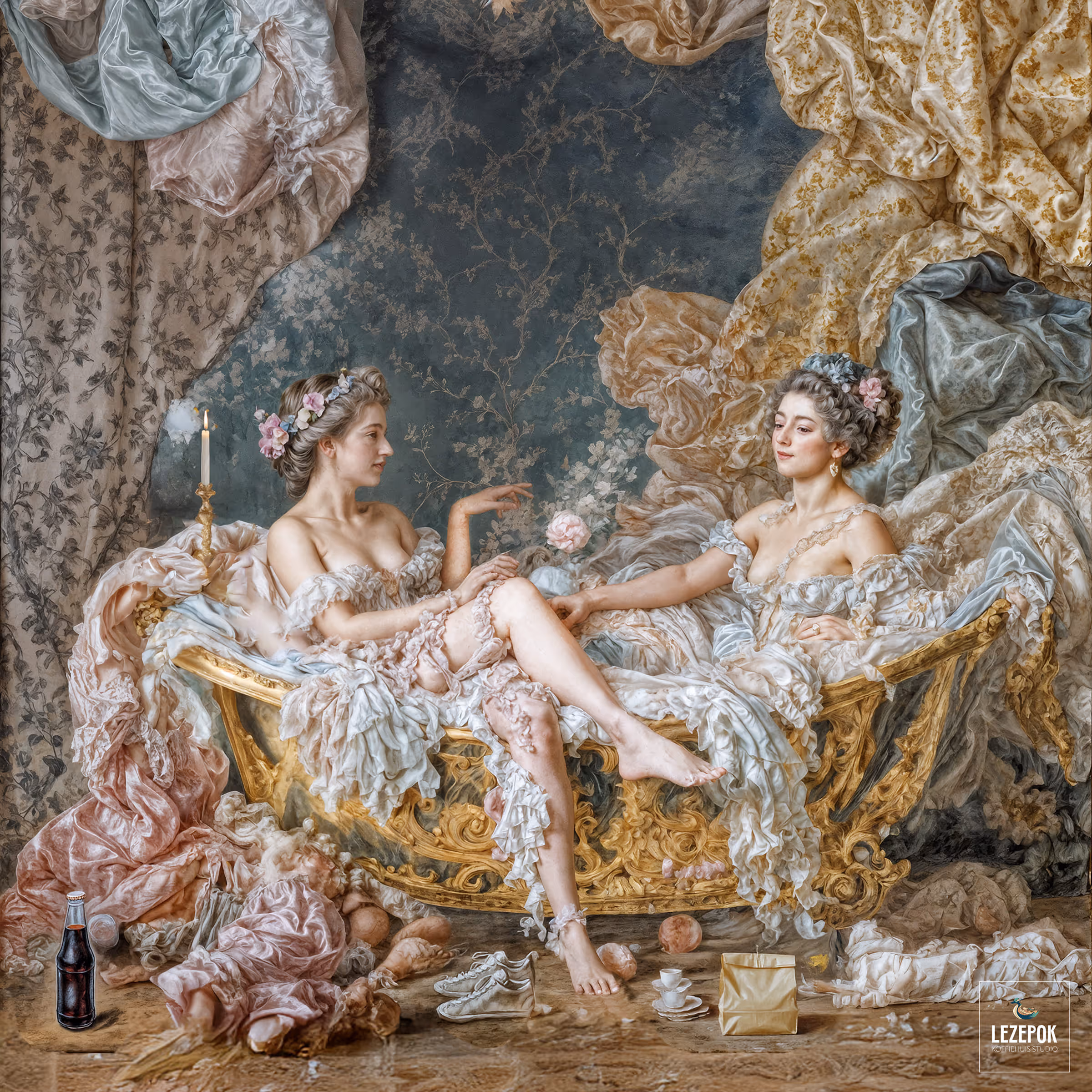 Rococo Soak – AI-kunstprint van Lezepok in de stijl van François Boucher (rococo)