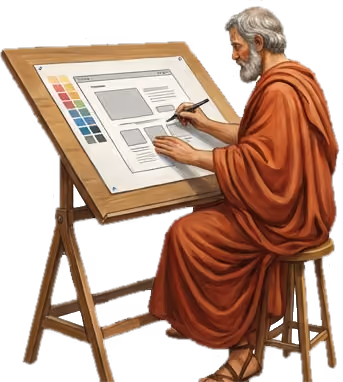 Renaissance-illustratie van een man aan zijn bureau – Lezepok Creative Studio