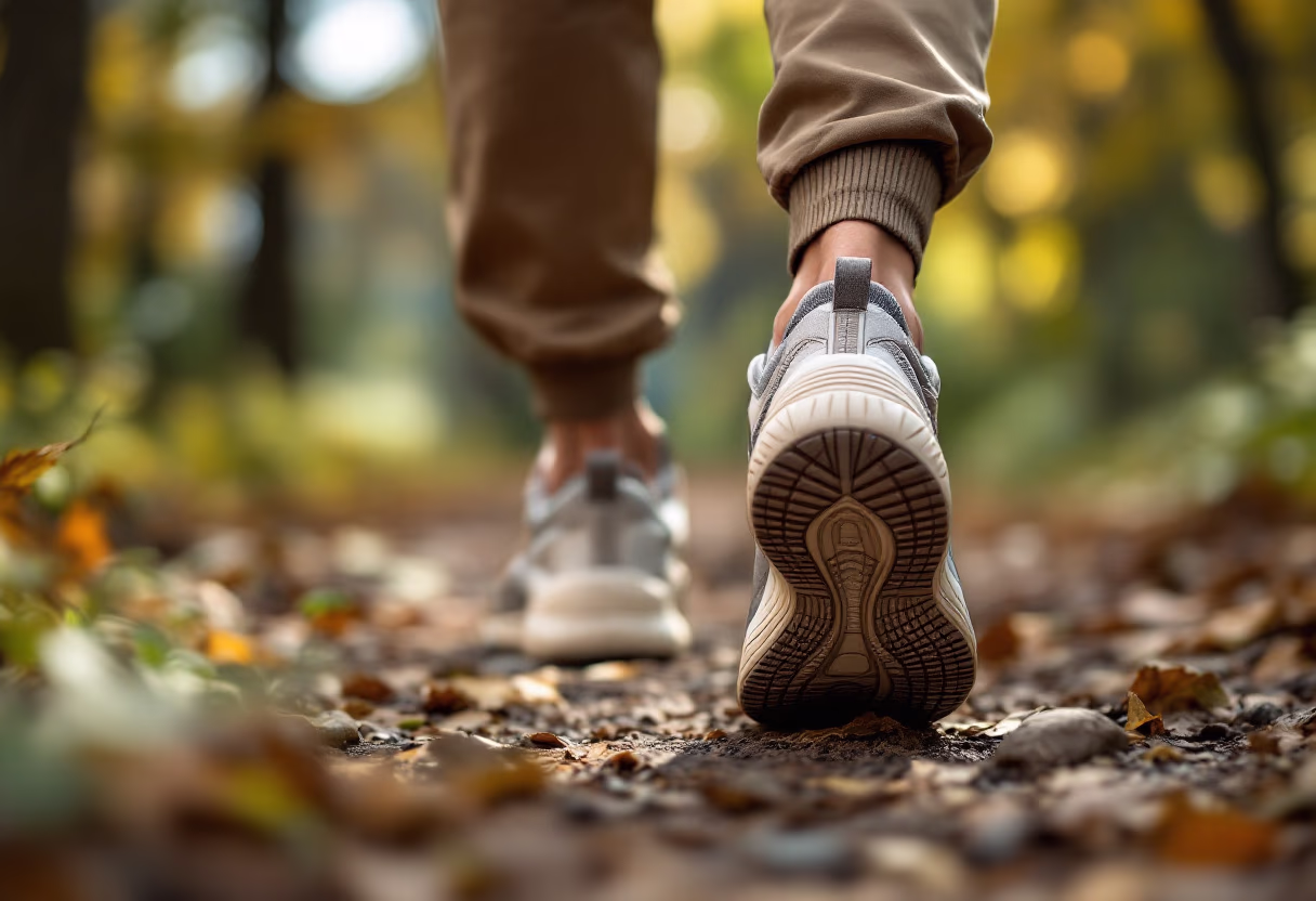 image of a casual walker in nature trails sporting athletic shoes