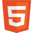 HTML5 logo shield in orange and white.