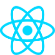 Blue React logo featuring three elliptical orbits around a central circle.