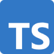 Typescript logo with white letters TS on a blue square background.