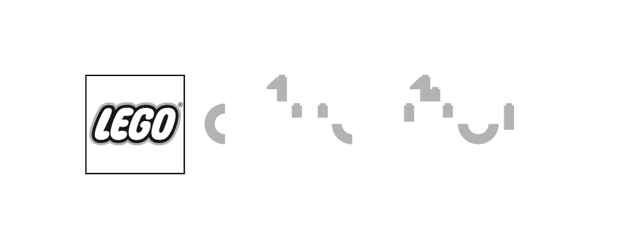 LEGO logo with minimalist graphic design icons in grayscale