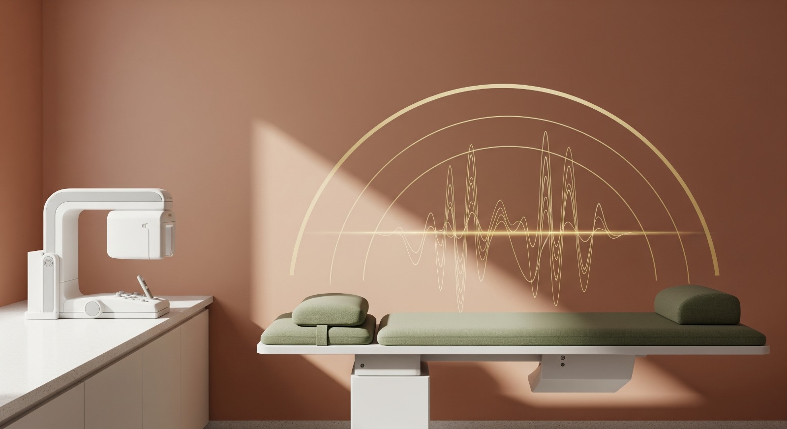 Modern REMS EchoLight and DEXA exam table setup in clinic, illustrating advanced bone health diagnostics.