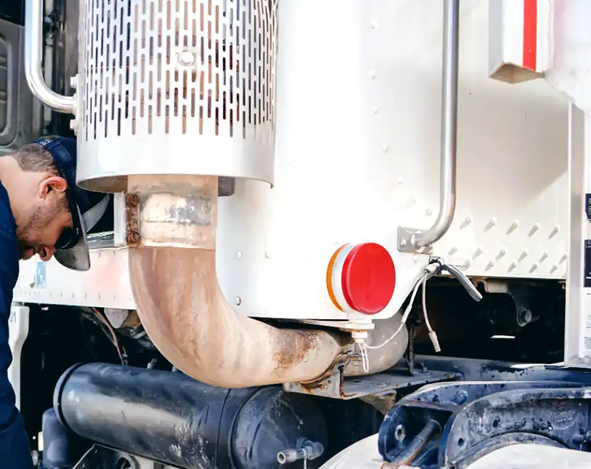Mechanic provides truck exhaust system