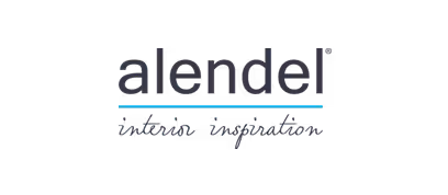 Alendel interior inspiration logo with blue line on black background