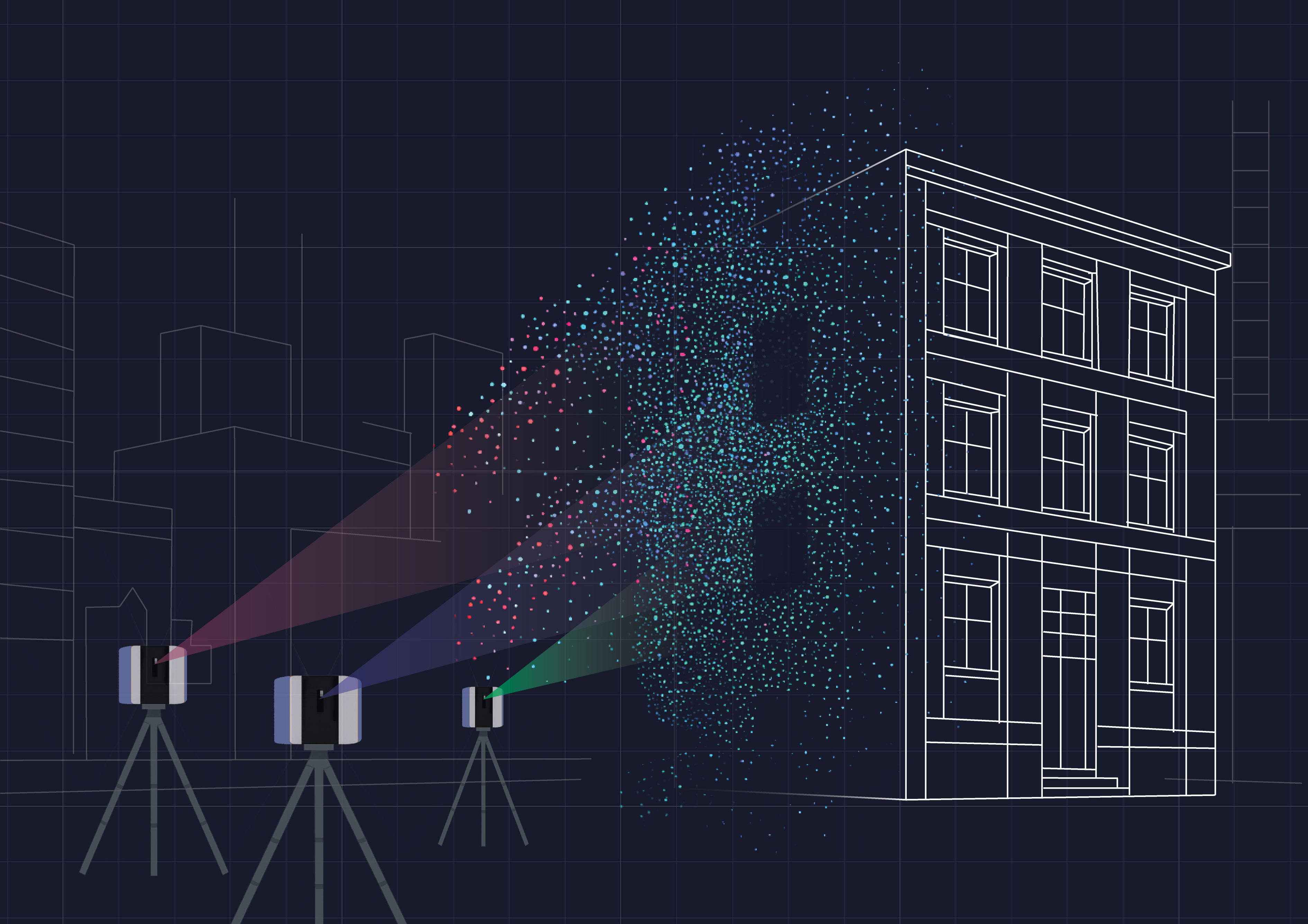 Surveyor giving OK sign while using Nest3D scan to CAD software on a laptop to convert point-cloud data into DWG drawings.