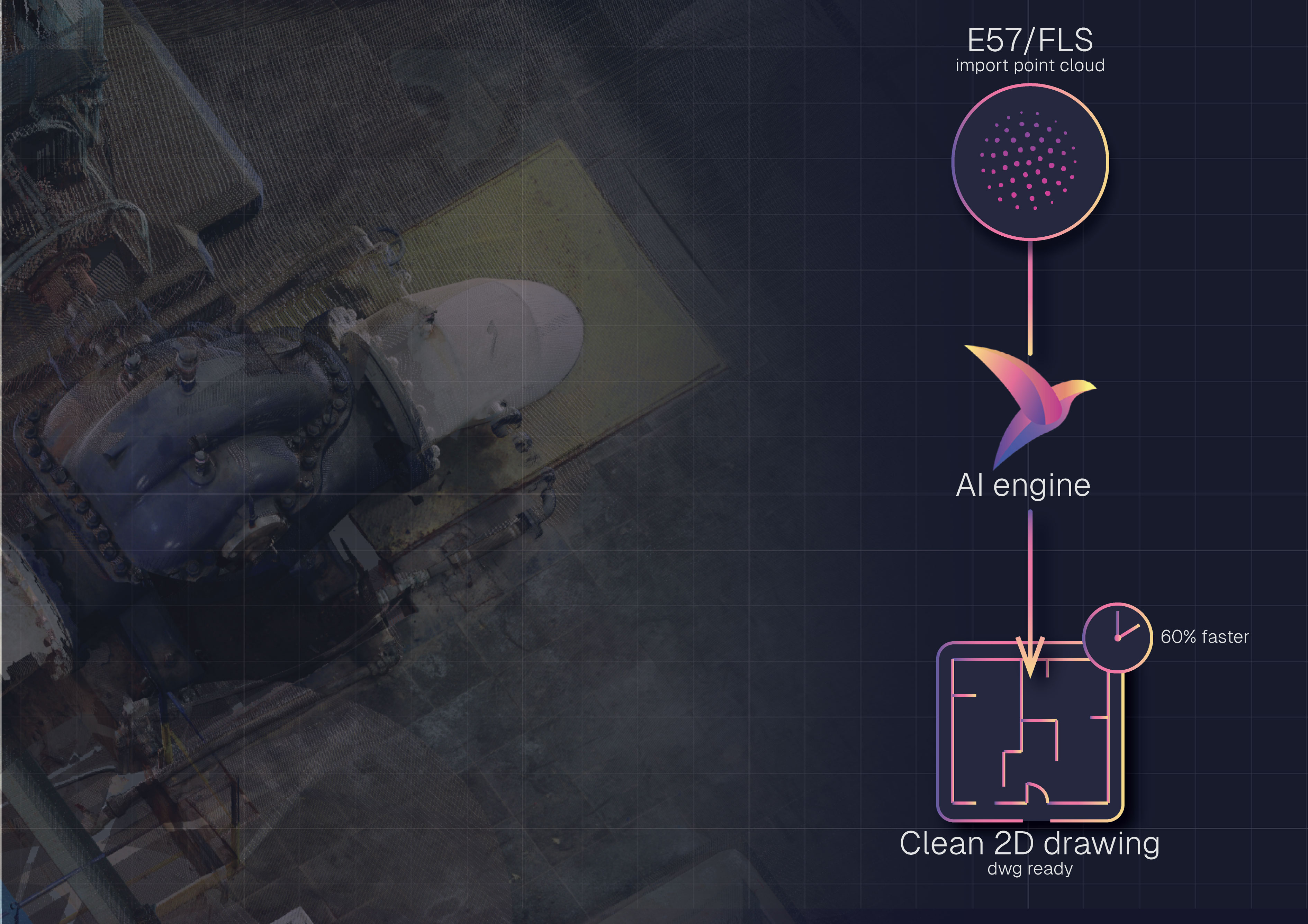 Surveyors discussing scan to CAD workflow on a construction site with DWG drawings and point cloud data