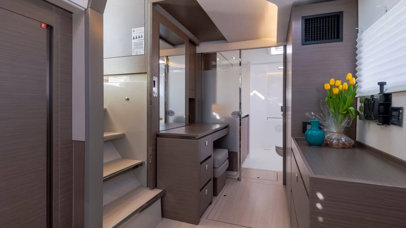 Master suite on a catamaran for Rhythm & Sails