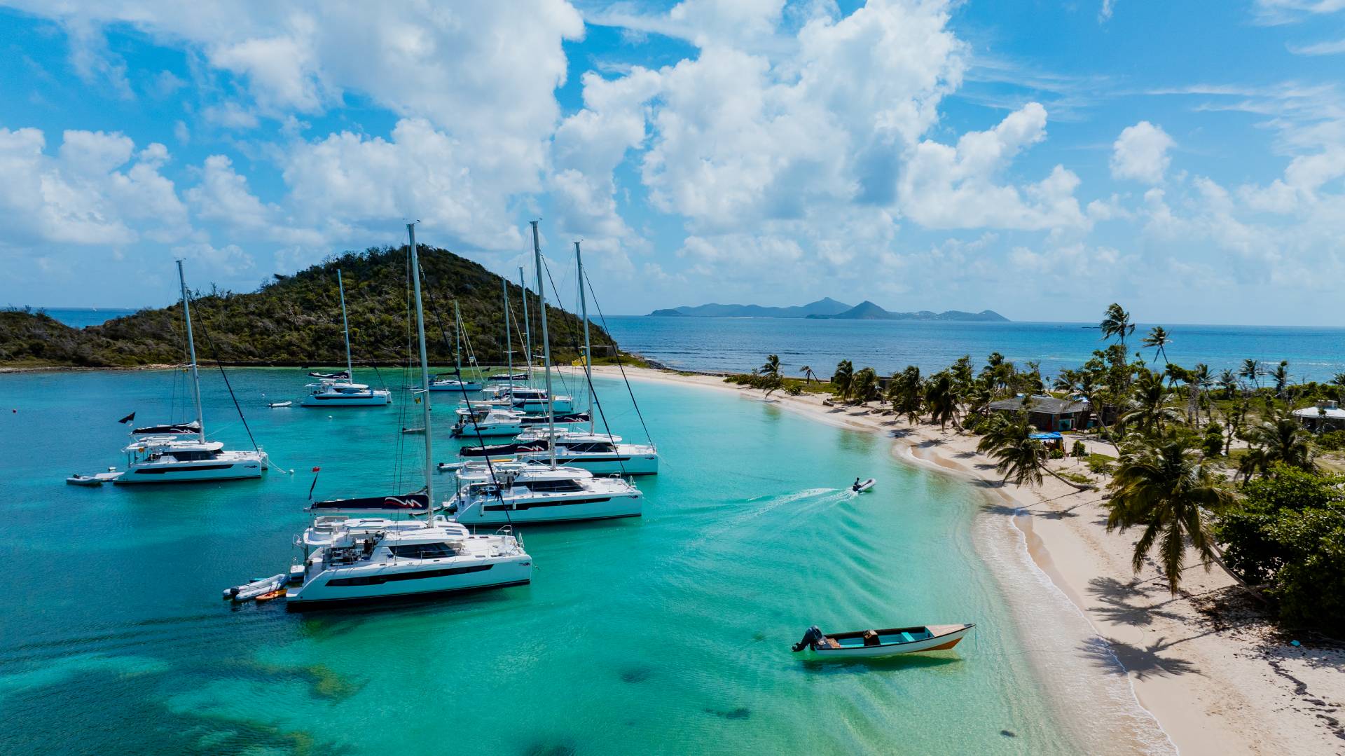 Catamarans anchored in Salt Whistle Bay, Mayreau
