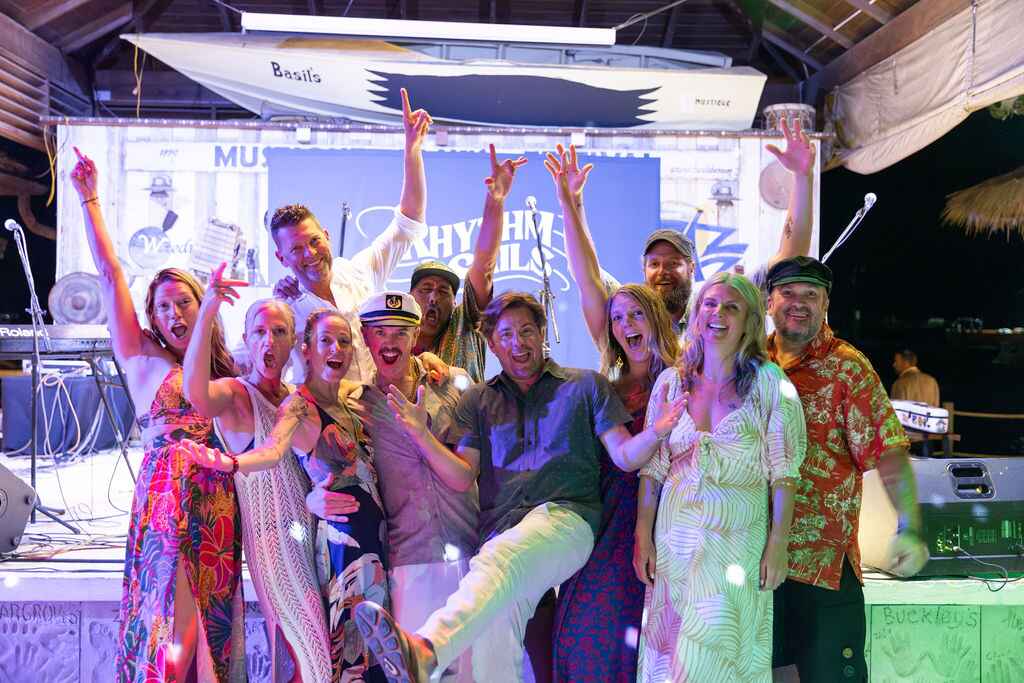 Rhythm & Sails guests at Basil's Bar in Mustique