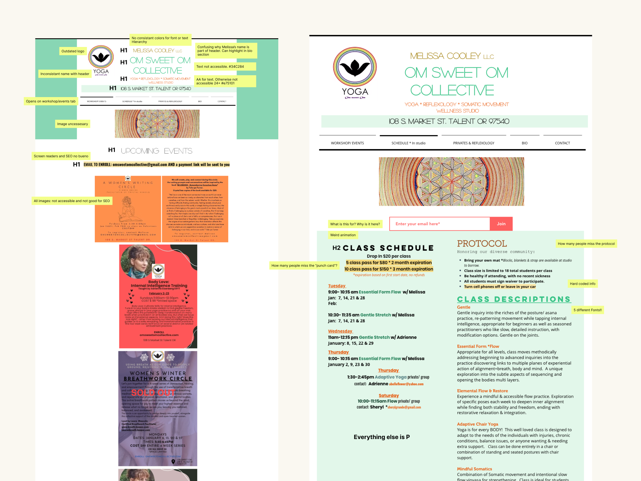 Audit of Om Sweet Om's website