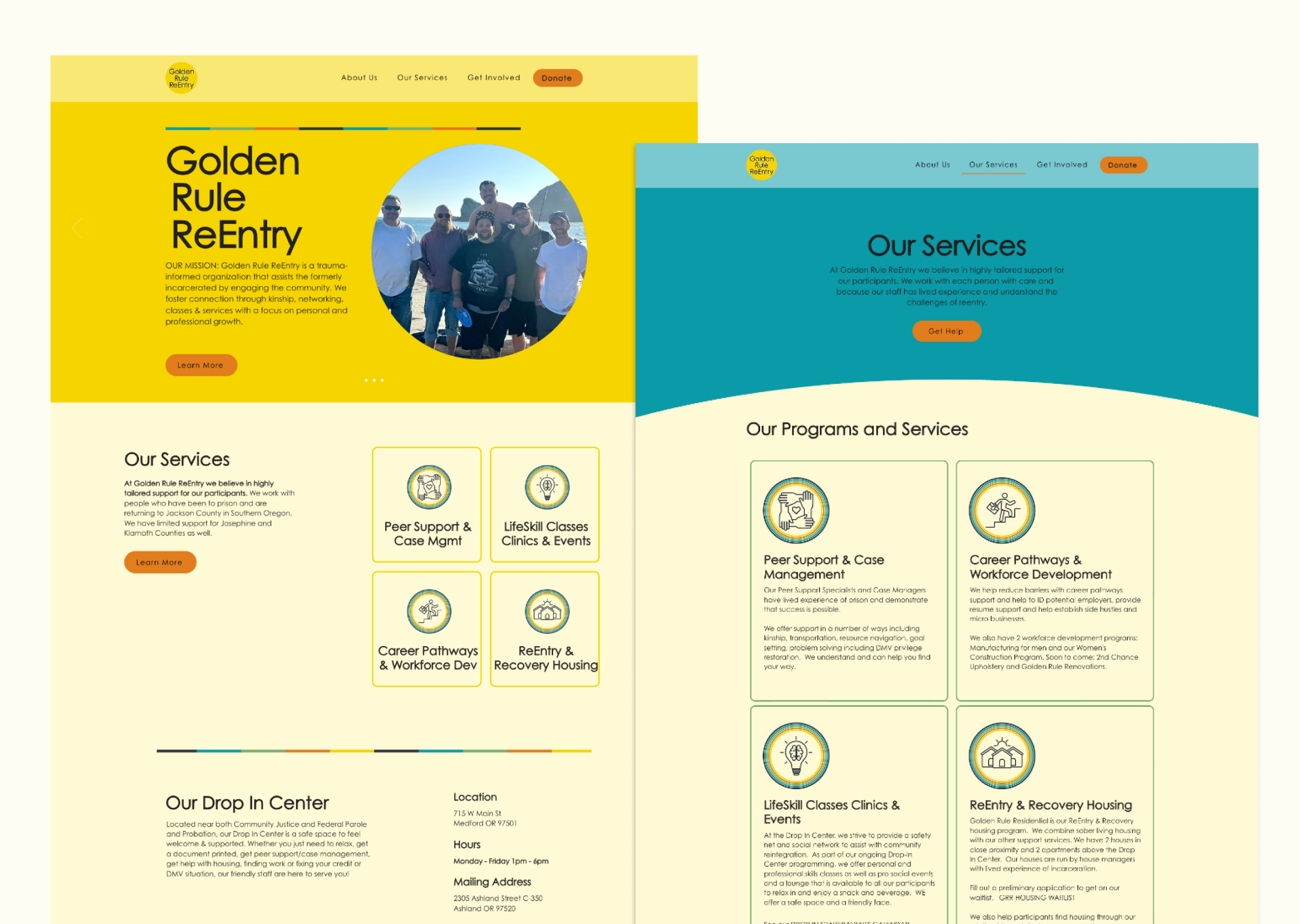 Home and Services Page of Golden Rule ReEntry Website
