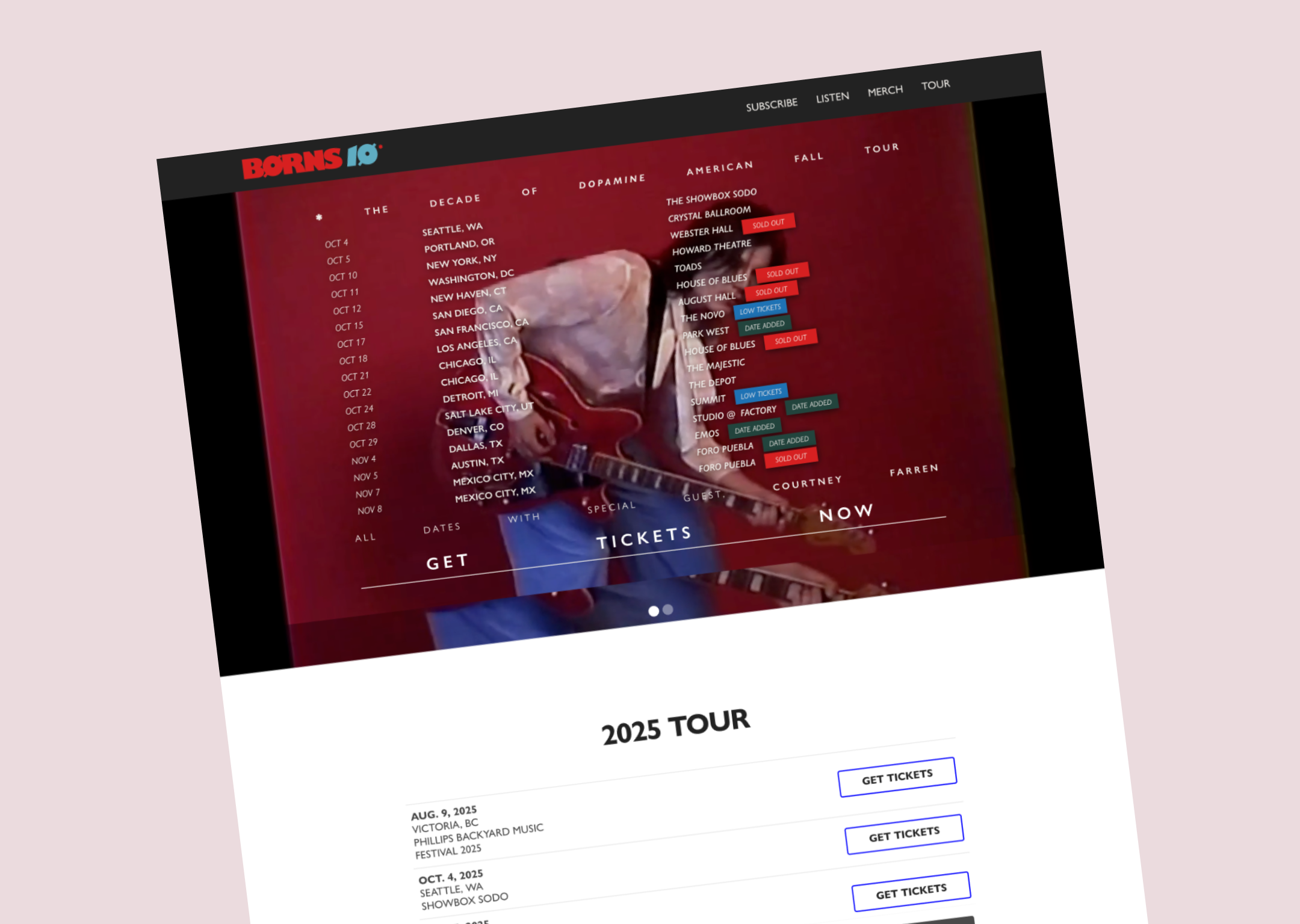 Tour header on BØRNS website