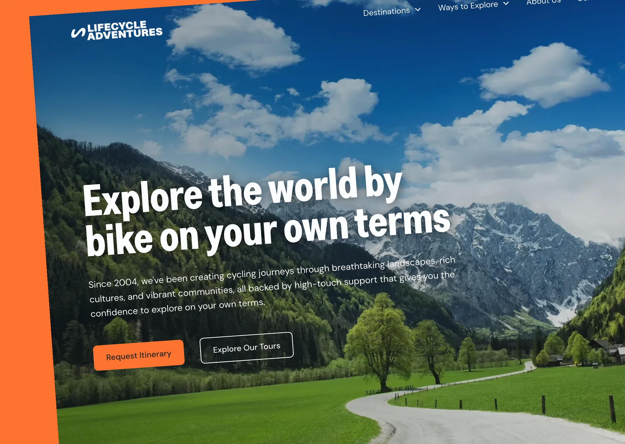 Lifecycle Adventures homepage hero on desktop