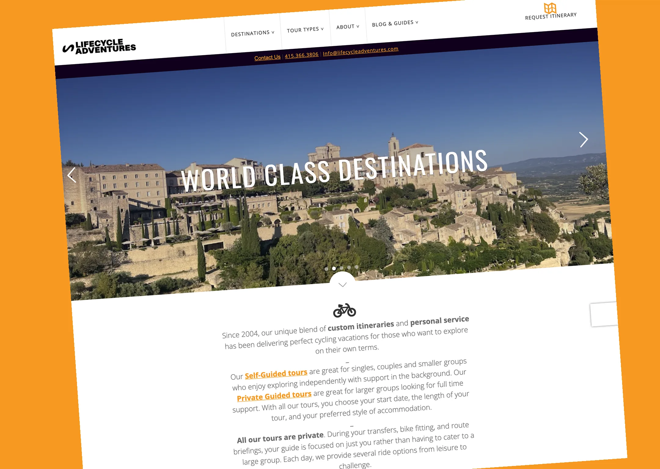 The legacy Lifecycle Adventures WordPress homepage before the redesign
