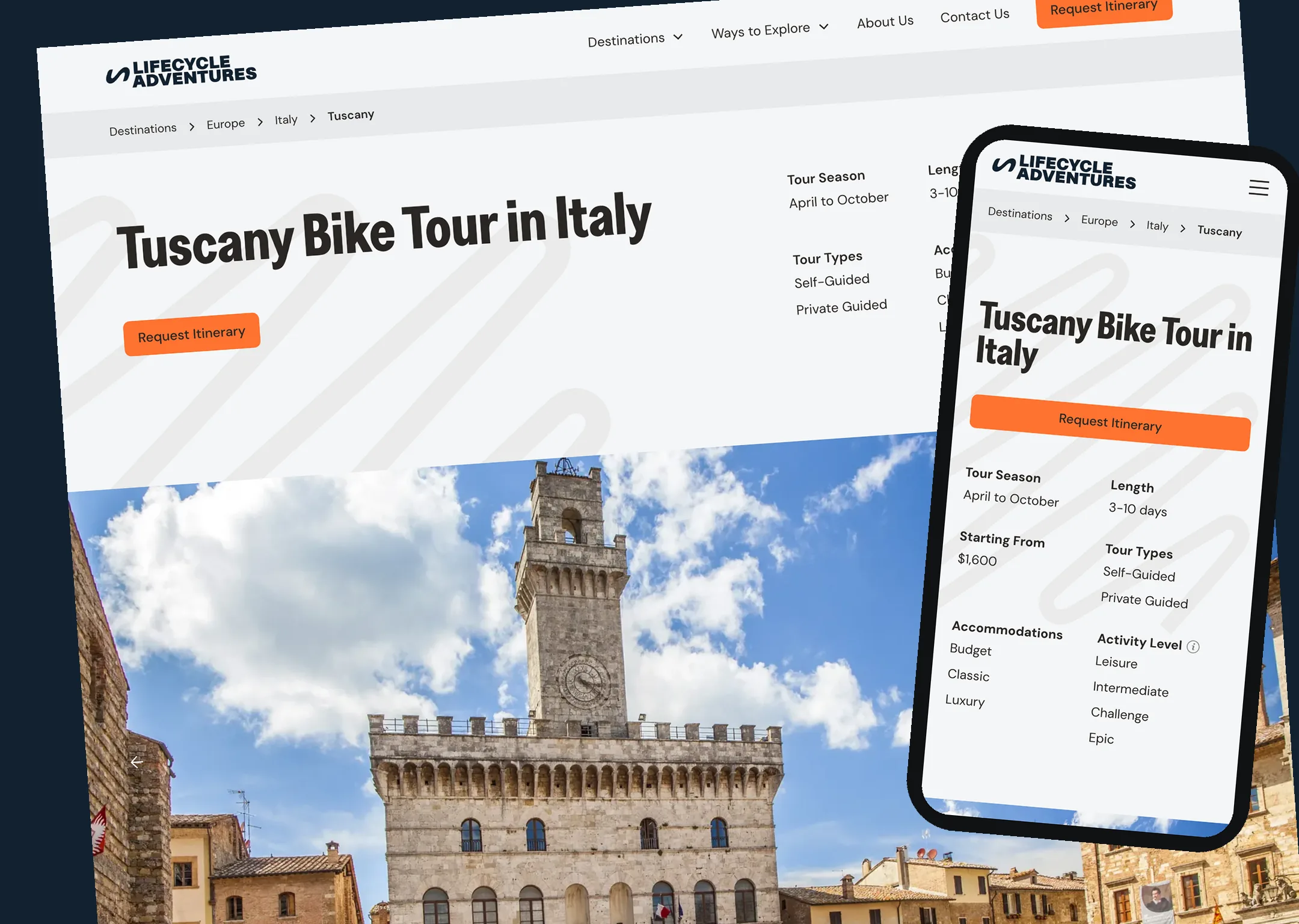 Final Lifecycle Adventures tour page on desktop and mobile