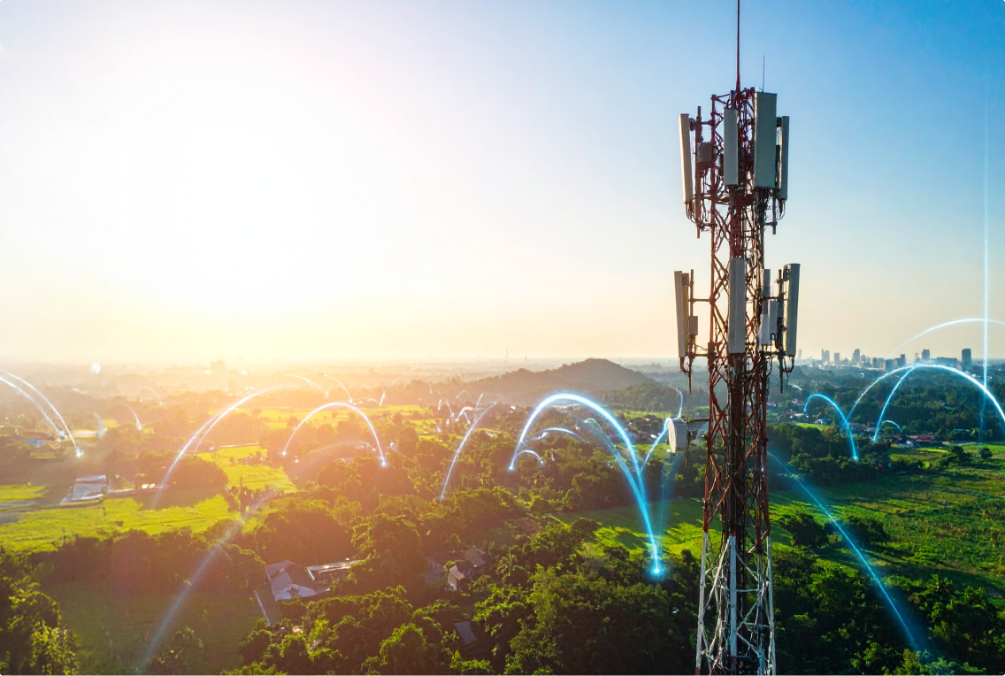 Telecom tower in a field