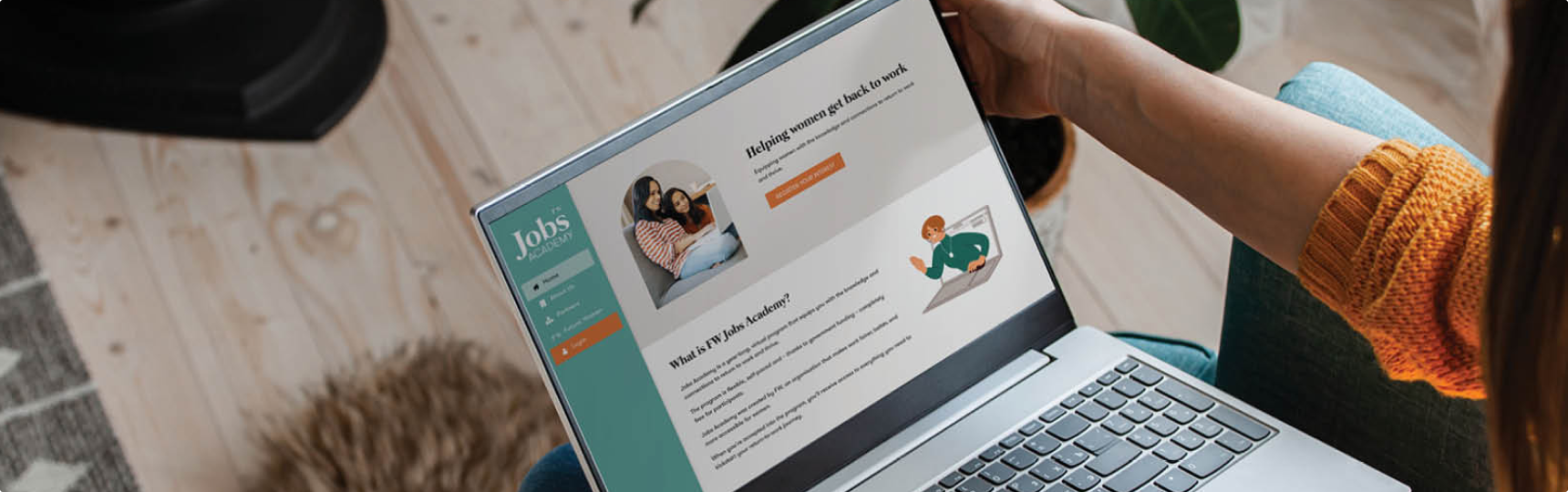 Woman on laptop looking at Future Woman website