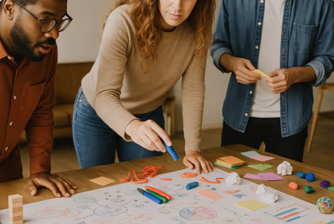 Group of people creatively workshopping