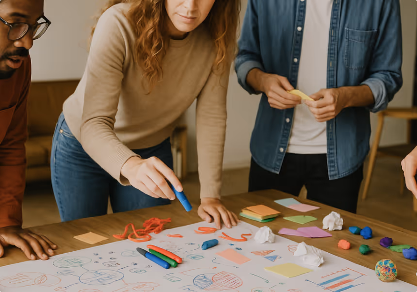 Group of people creatively workshopping