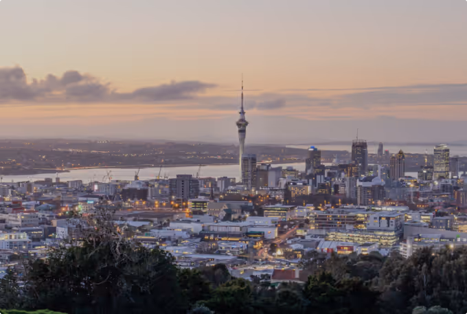 Auckland skyline at sunrise