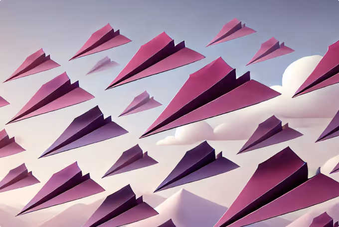 Purple paper planes flying