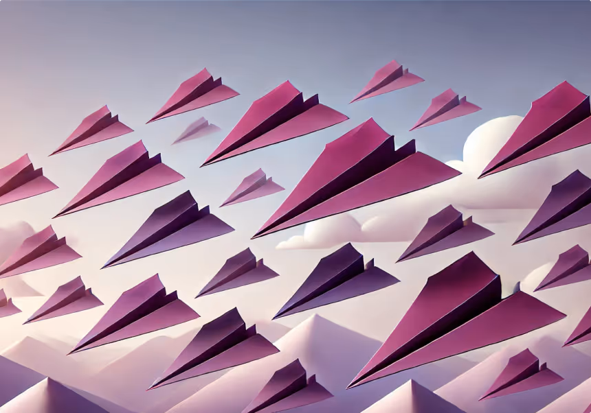 Purple paper planes flying