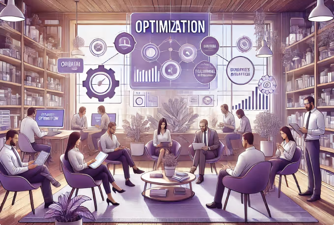 Group of people using devices, all trying to optimise a product