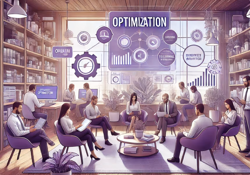 Group of people using devices, all trying to optimise a product