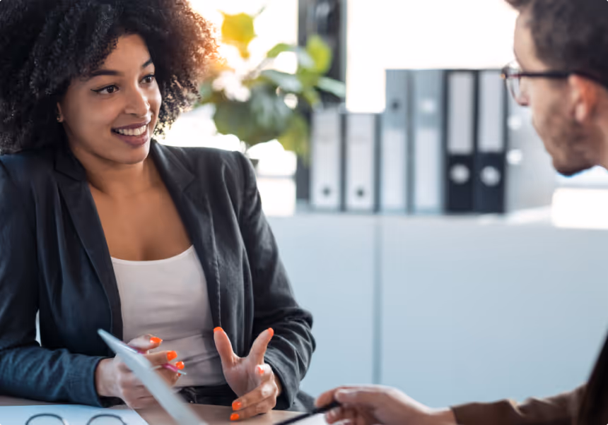 People mentoring, looking happy