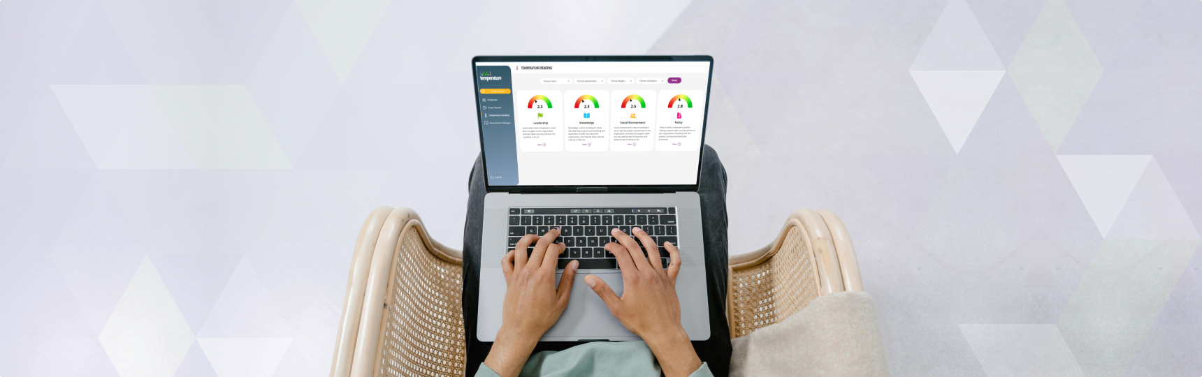 Person on laptop using the culture change tool "Temperature"