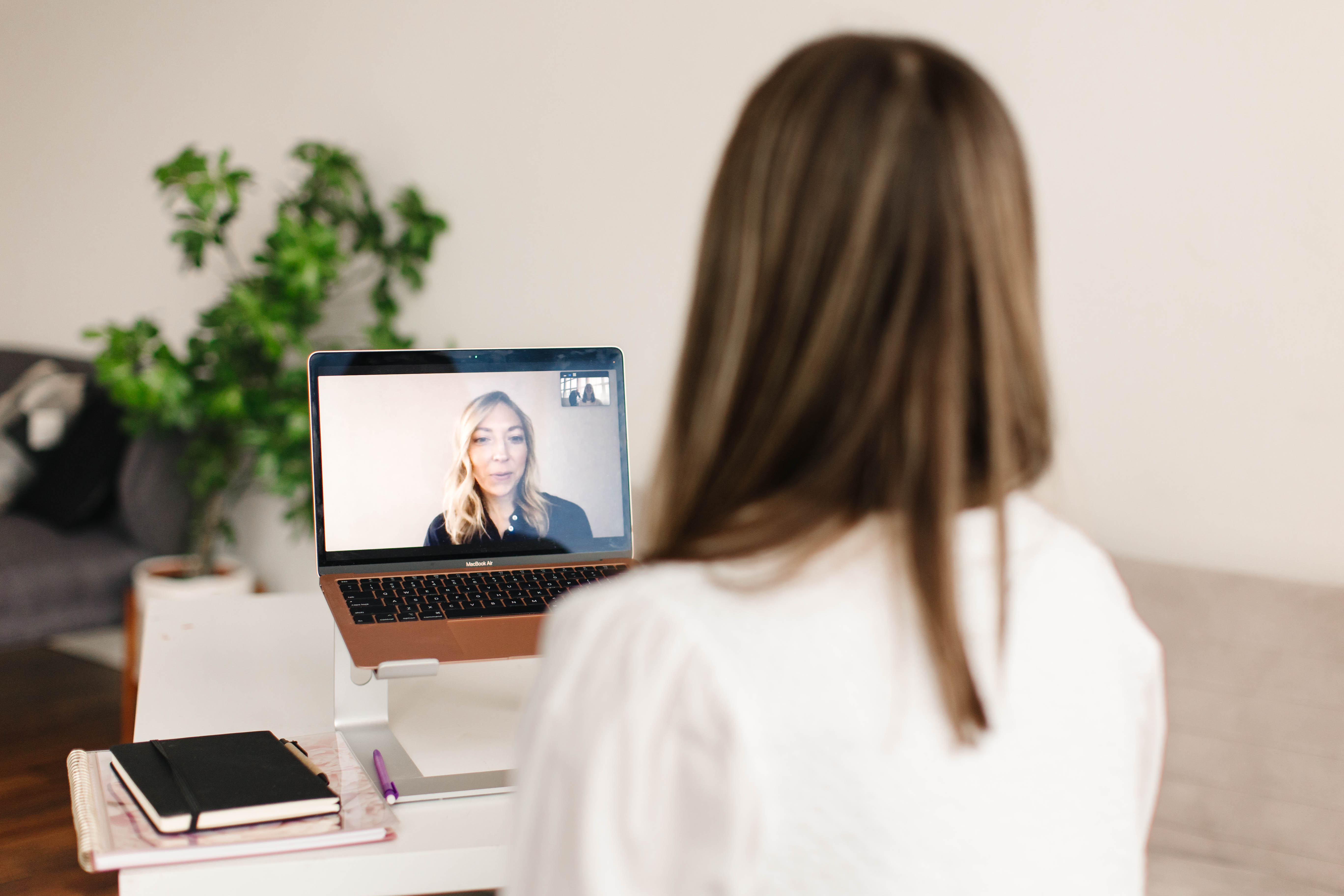 Talking on video therapy call