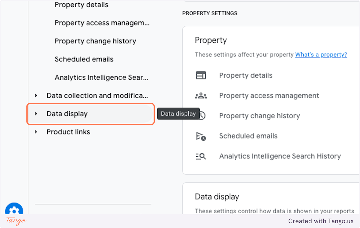 Click on Data display under Property Settings