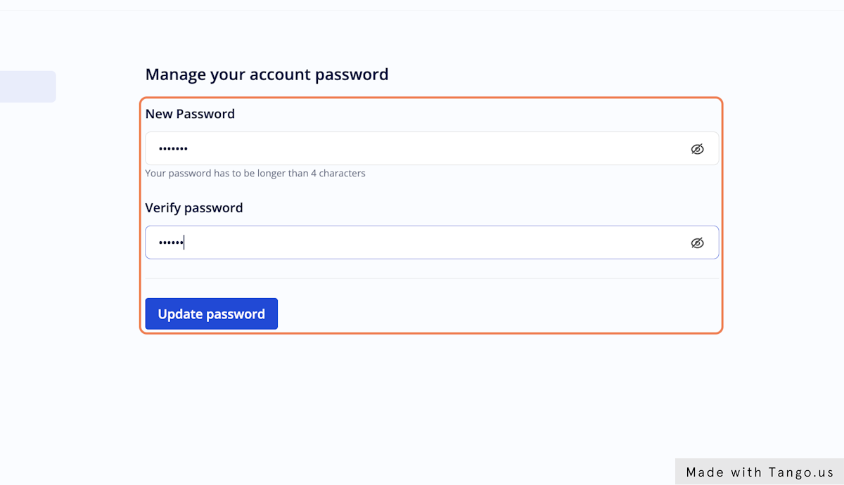 Repeat the password you typed in previously to verify