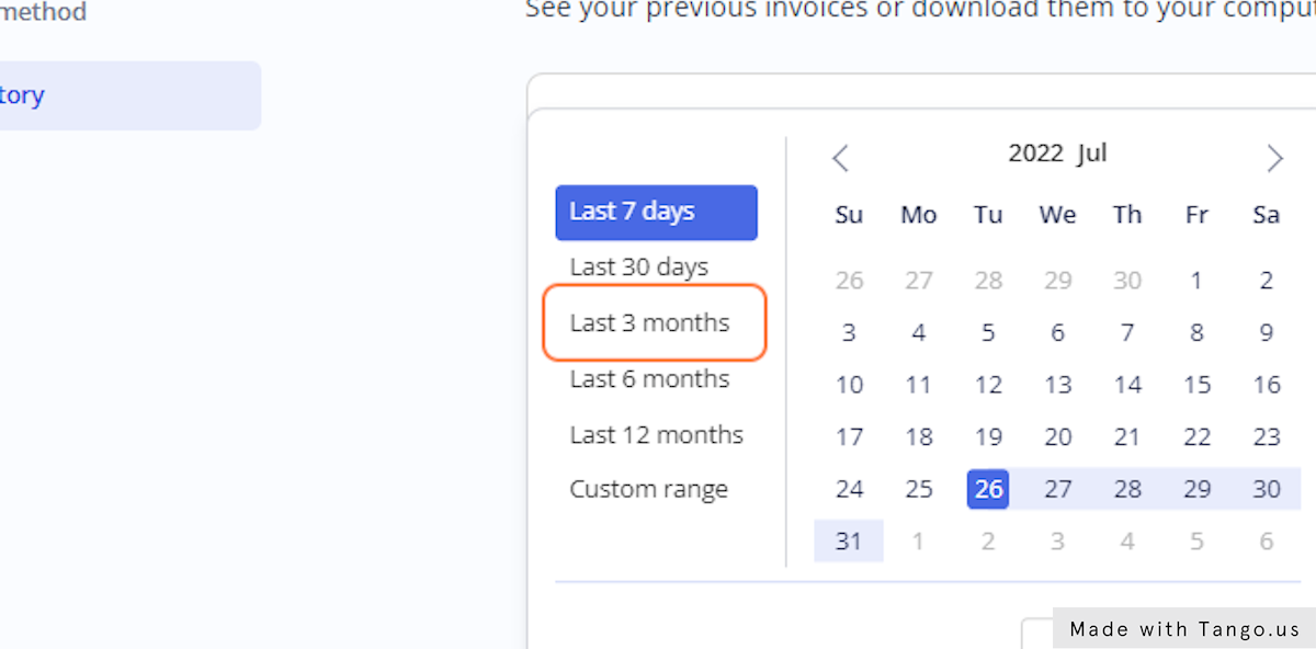 Select the time frame you wish to see spendings for