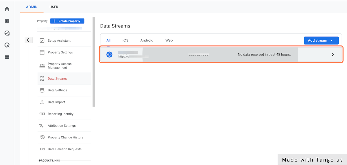 Click on your data stream