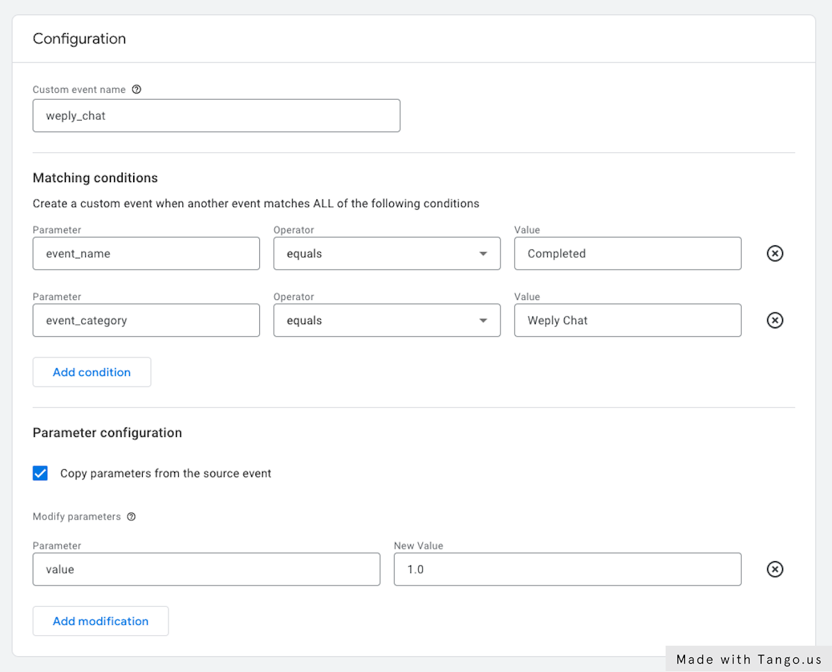 Create your weply_chat event