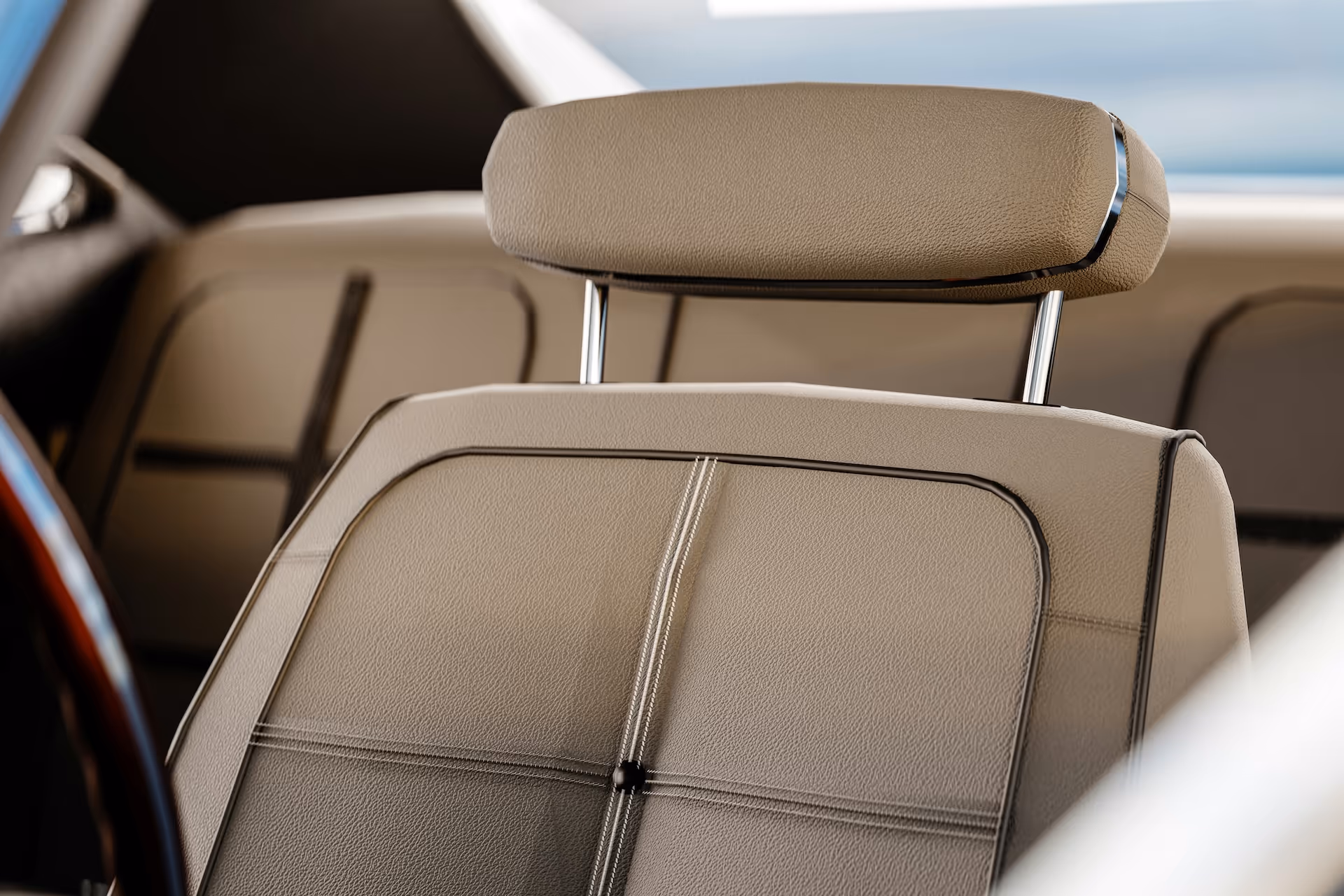 Interior of a car, leather seats.