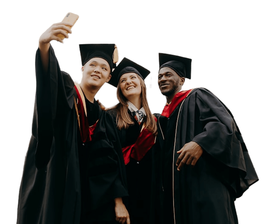 3 students wearing Toga doing selfie