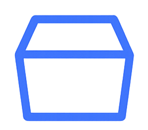 Blue outline icon of an open-top rectangular container or box.